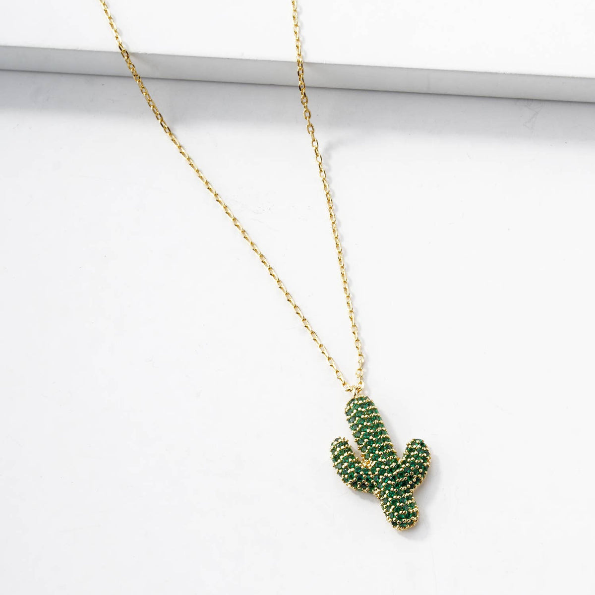Dainty Crystal Cactus Pendant Necklace