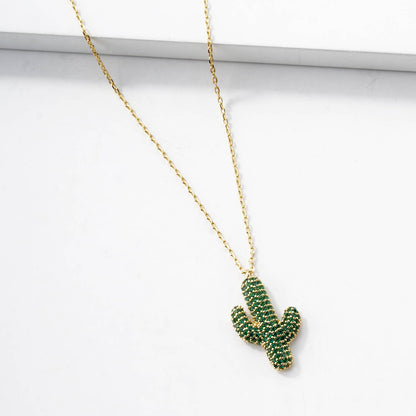 Dainty Crystal Cactus Pendant Necklace