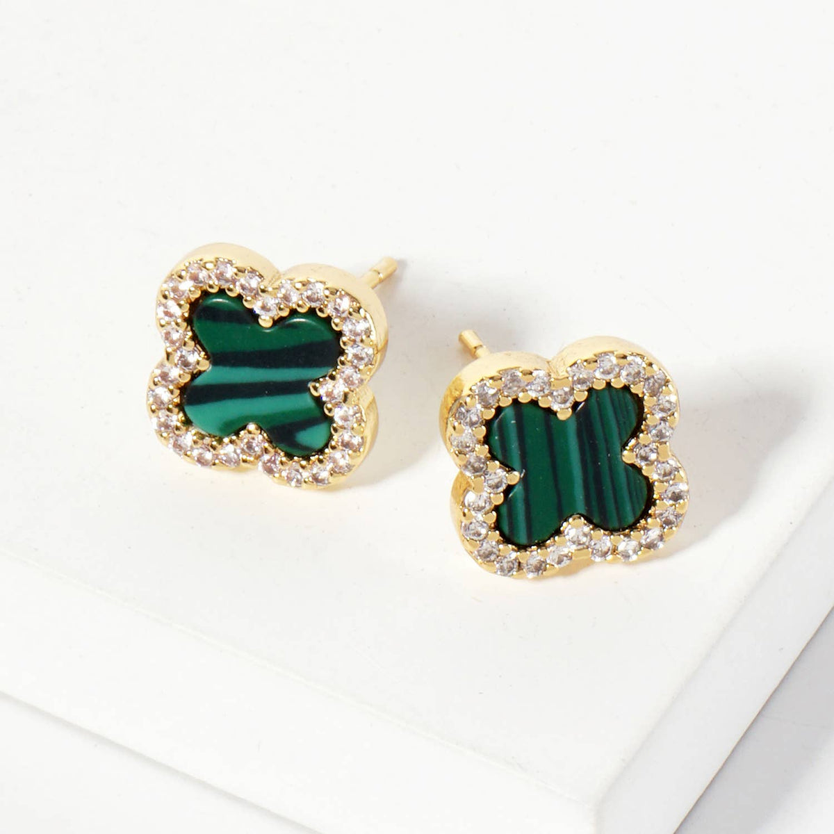 Pave-Set Cubic-Zirconia 11mm Quatrefoil Stud Earrings