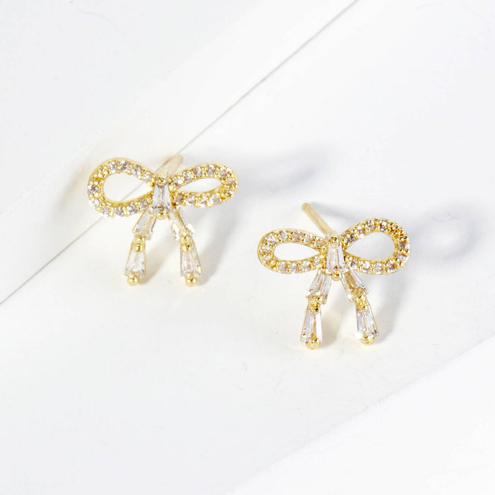 Ribbon Bow Dainty Cubic Zirconia Stud Earrings