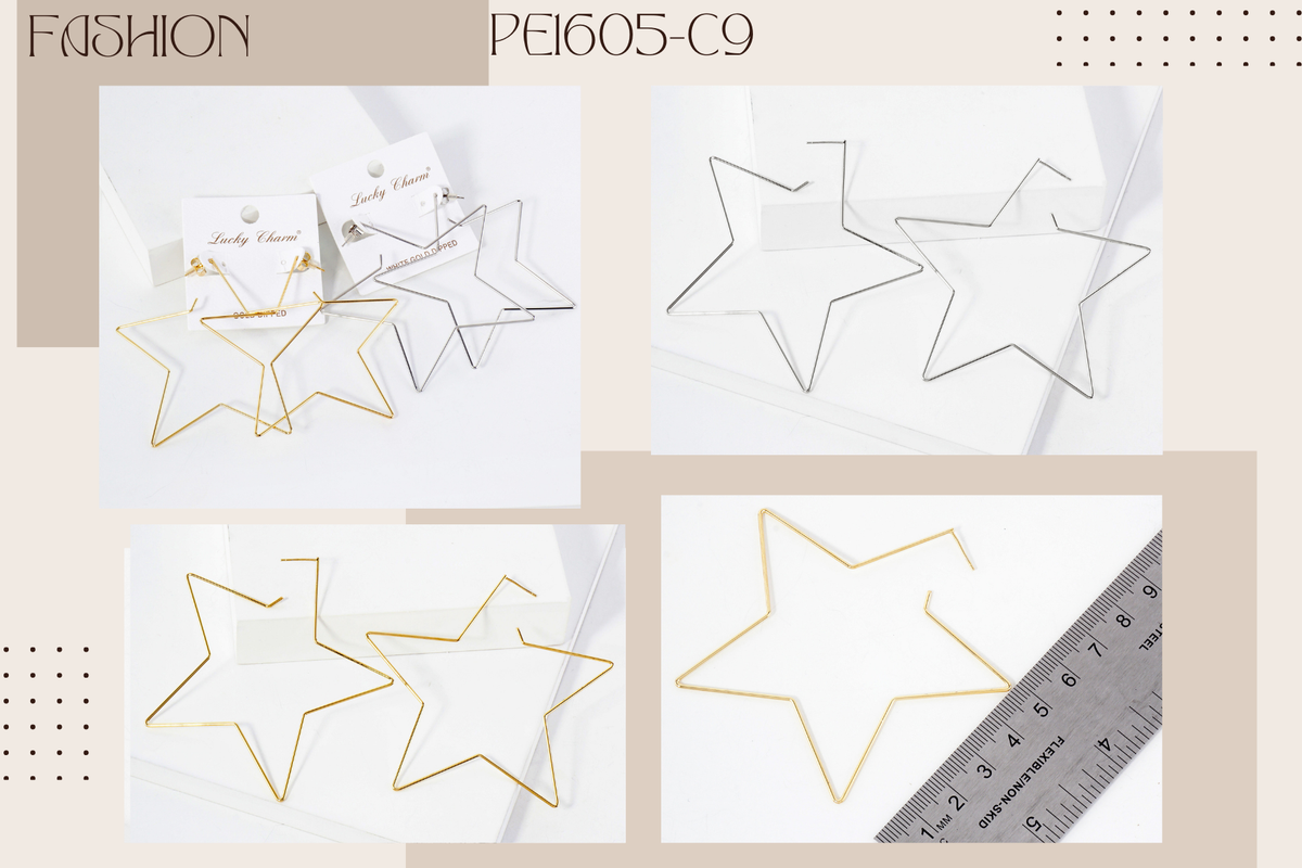 Polished Brass Delicate Star-Shaped 80mm Hoop Earrings