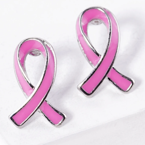 Pink Ribbon Awareness Enamel Stud Earrings