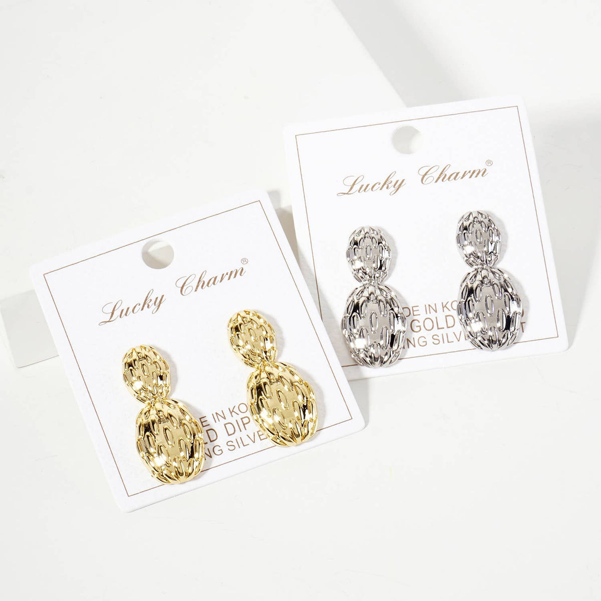 Polished Oval-Texture Peanut-Shaped Brass Earrings