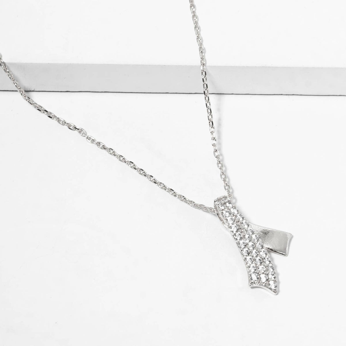 Elegant Pave Crystal Layered Ribbon Pendant Necklace
