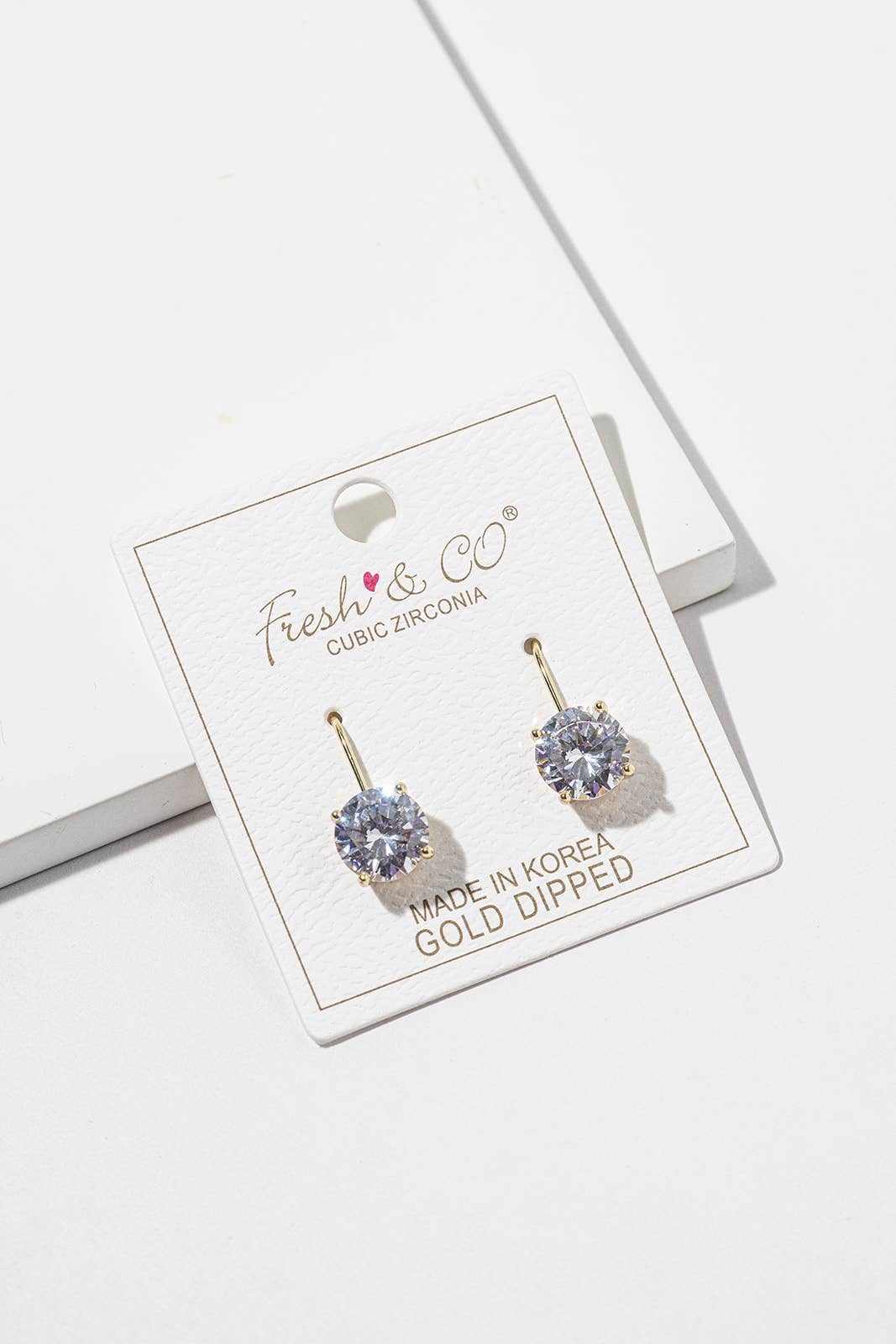 Round Cubic Zirconia Drop Earrings – Solitaire CZ on Lever