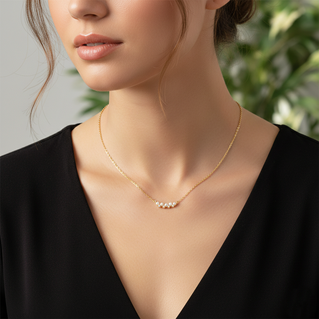 Minimalist Petite Pearl and Crystal Bar Necklace