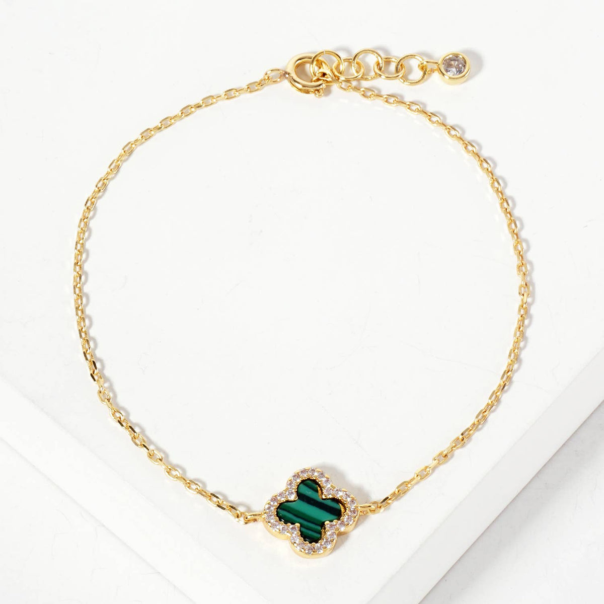 Pave-Set 11mm 18K-Gold-Dipped Brass Quatrefoil Bracelet