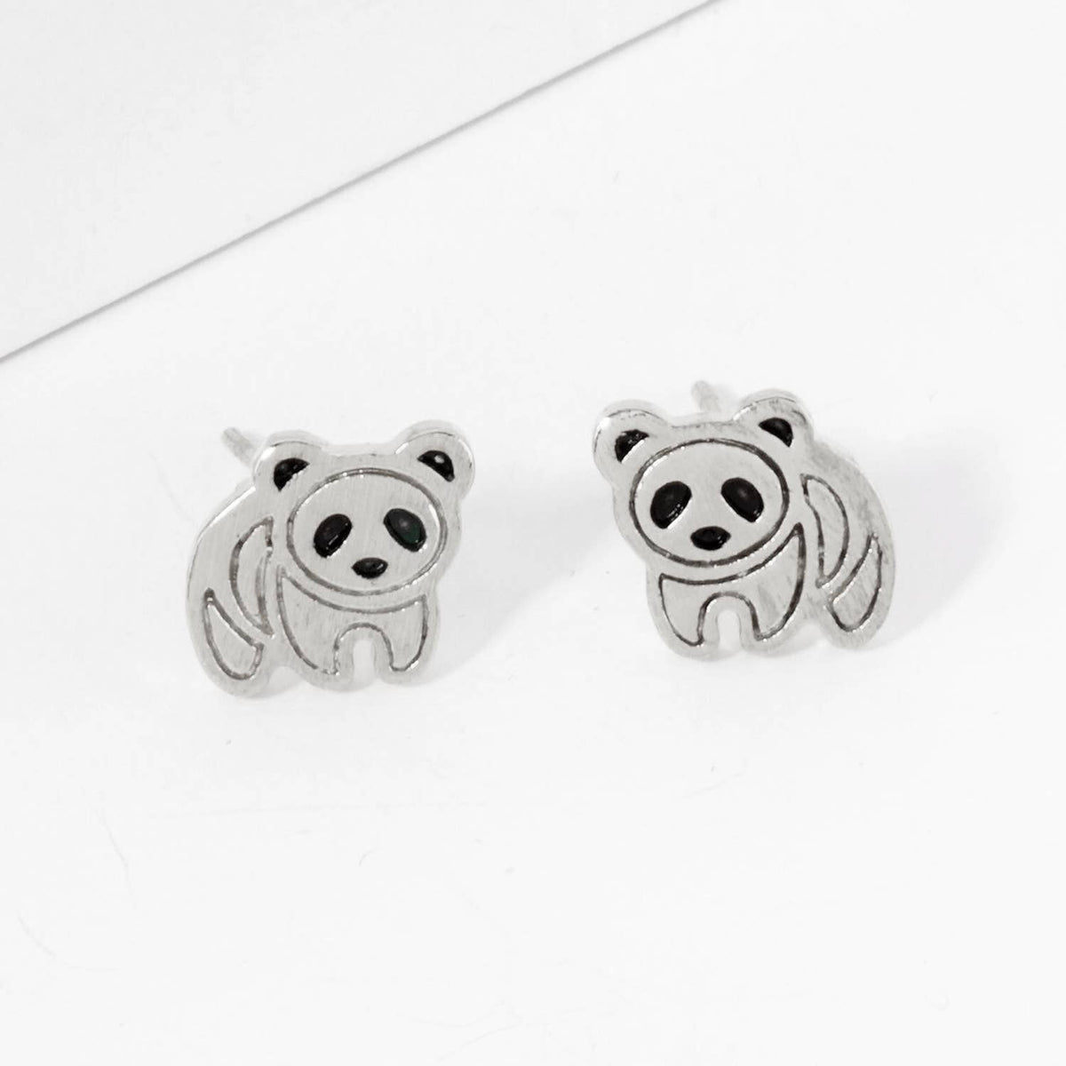 Animal-Theme Brushed Brass 10mm Panda Stud Earrings