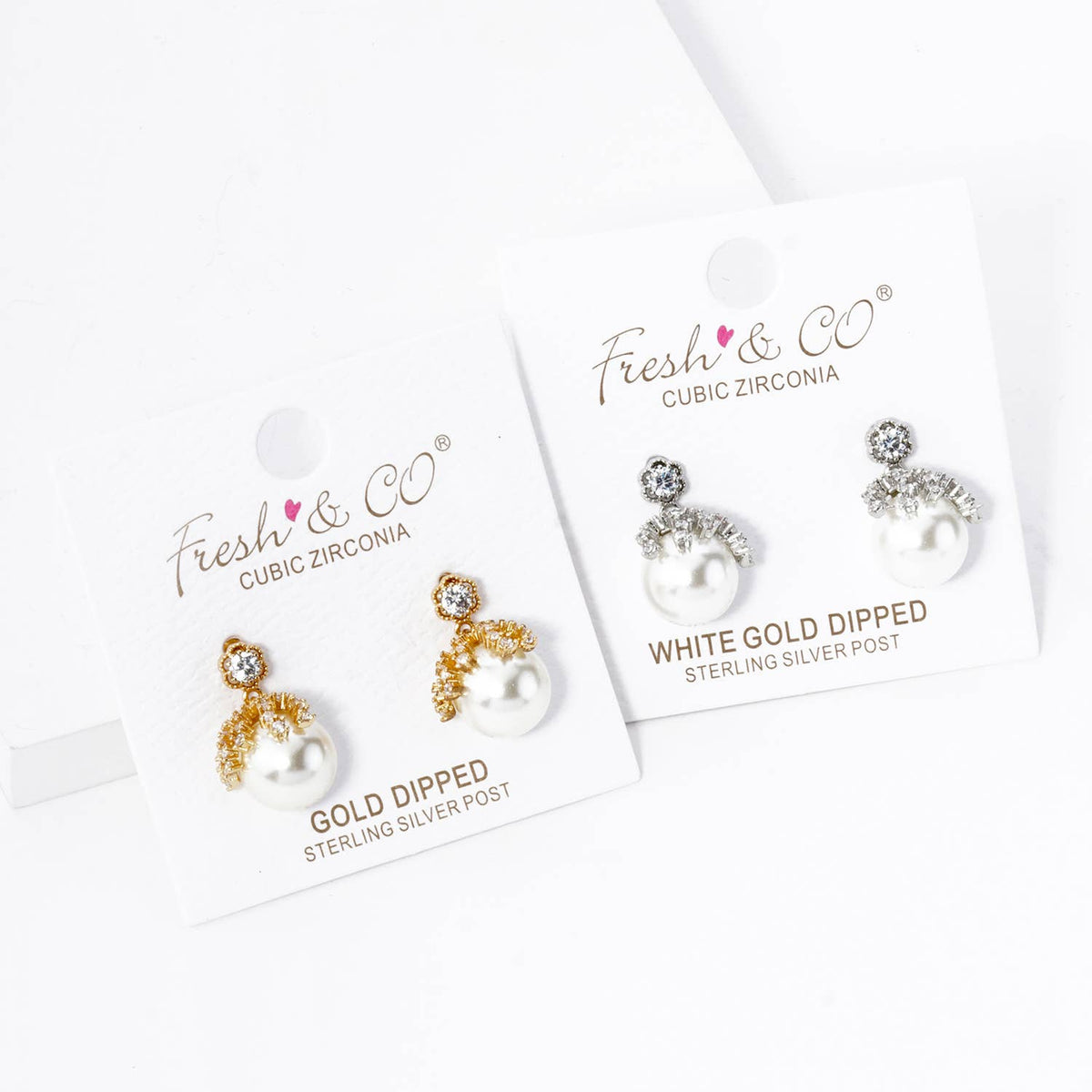 18K Gold Dipped Cubic Zirconia 10mm Pearl Dangle Post.