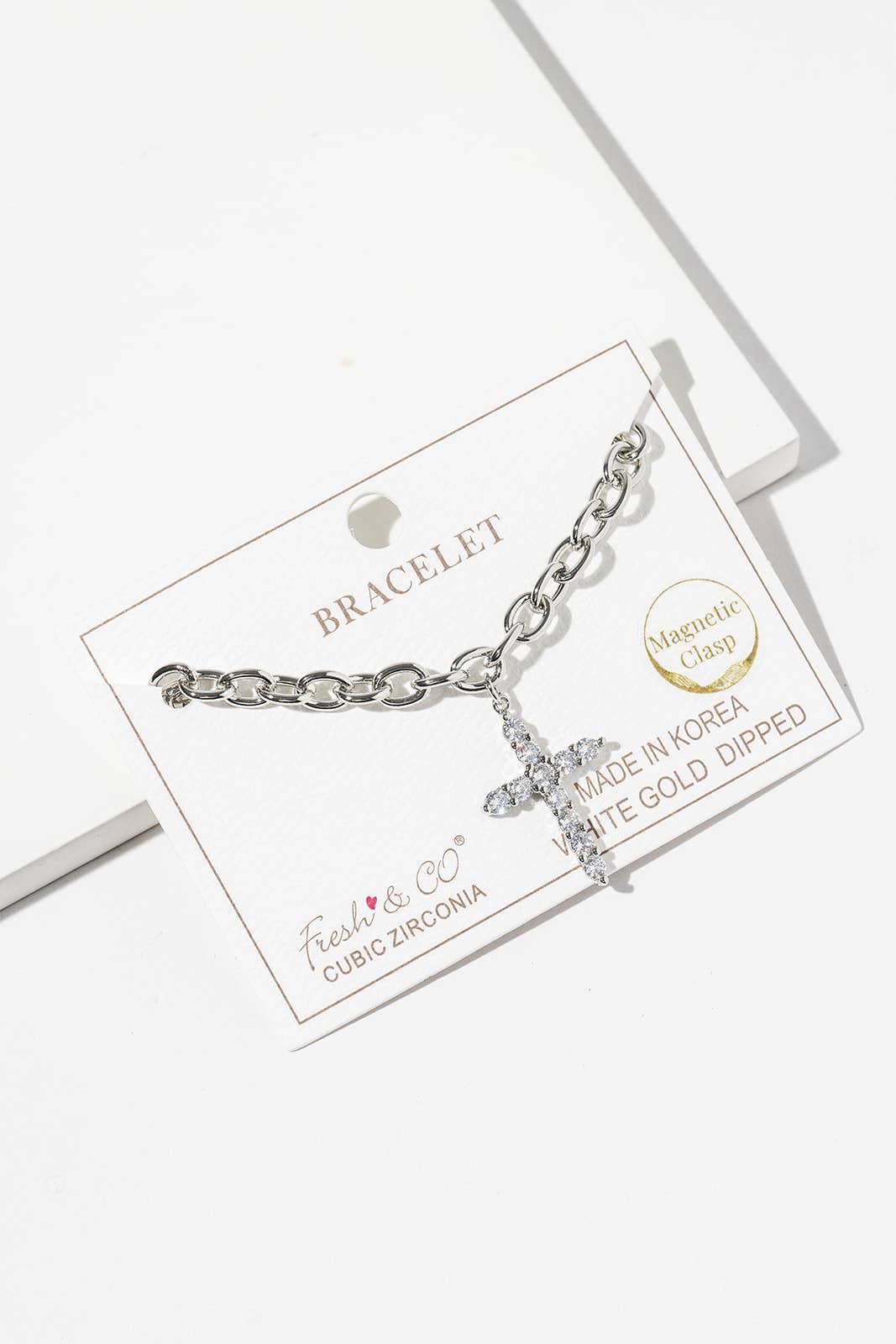 Magnetic Clasp Pavé Cross Charm Chain Bracelet
