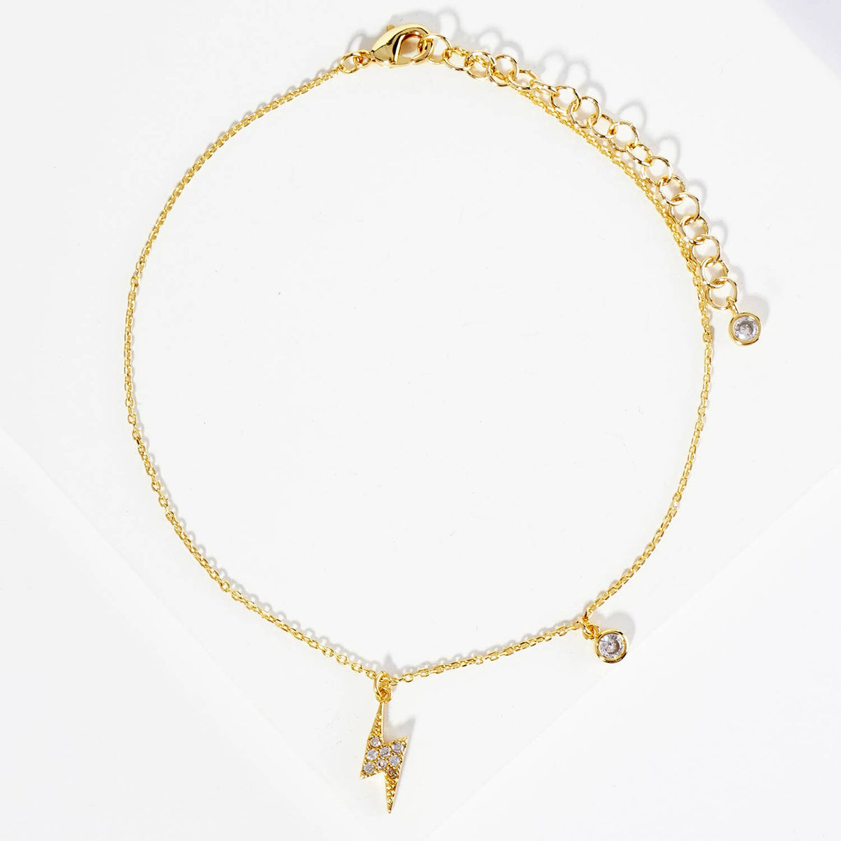 Pave Lightning Bolt & Solitaire Crystal Dainty Anklet
