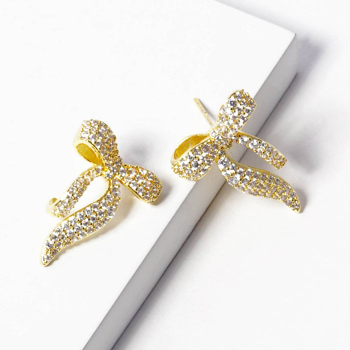 Dainty Pave Bow Stud Earrings
