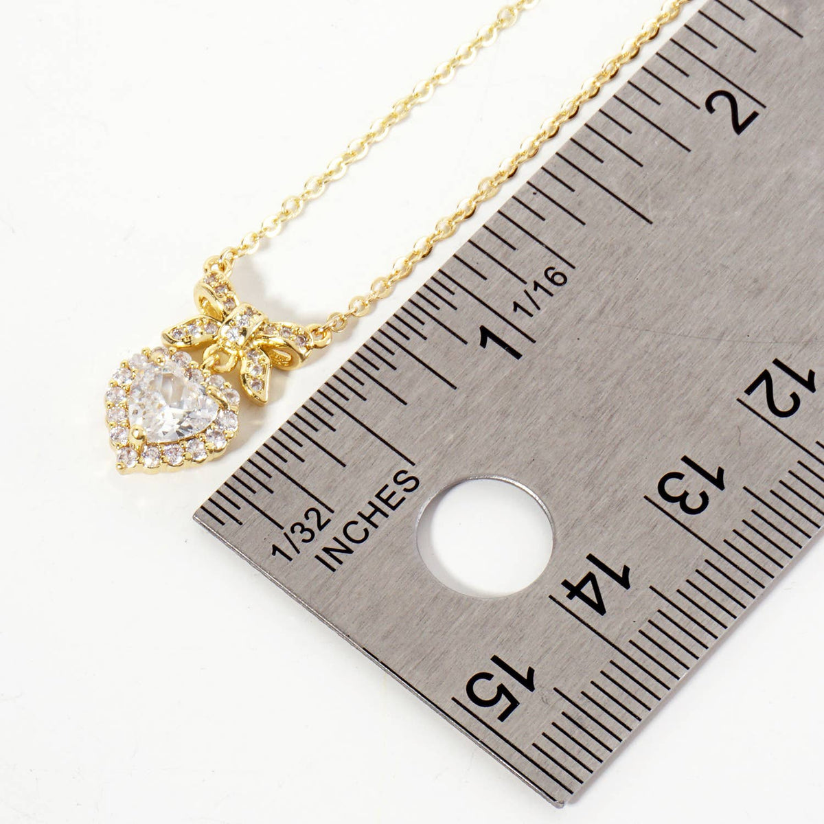 Heart CZ-Stone Drop Pave-Set Bow Pendant Necklace