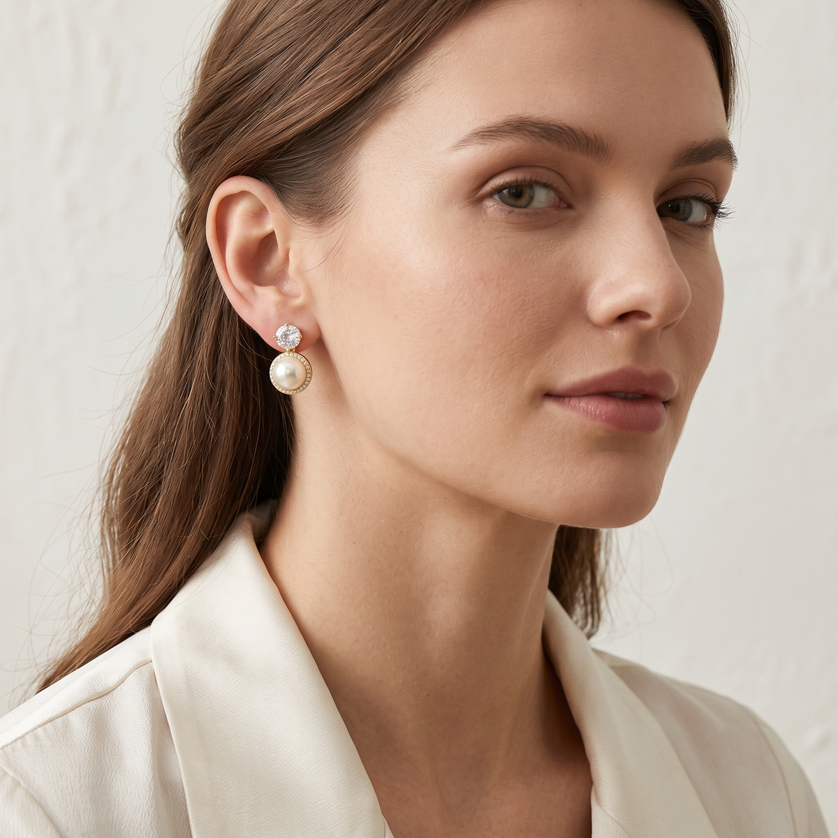 Bridesmaid Pearl & Cubic Zirconia Halo Drop Earrings