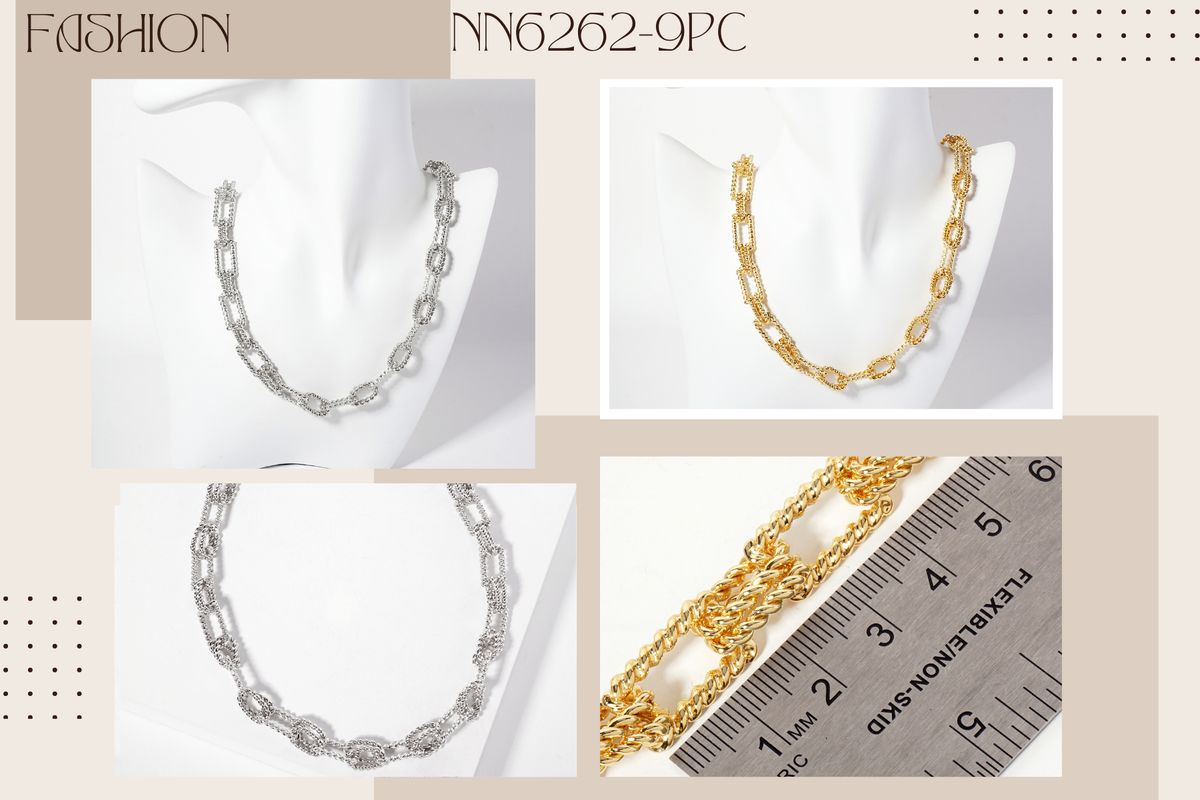 19-15mm Rectangle-Shaped Rope-Texture Chain Necklace