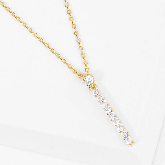 14K Gold Vermeil Dainty Diamond-Style Vertical Bar Necklace
