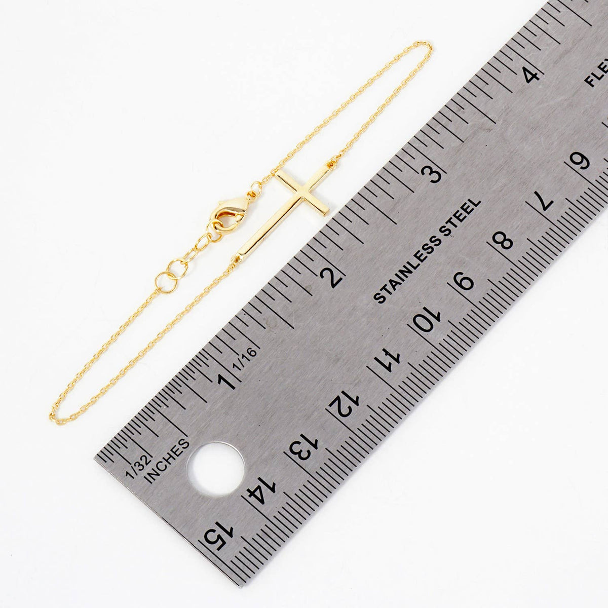 Religious-Theme Brass Sideways Cross Chain Bracelet
