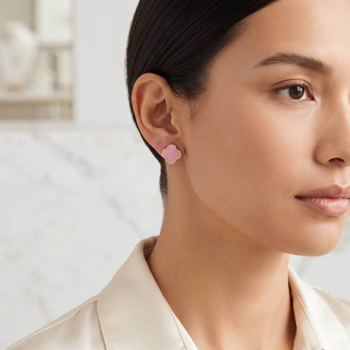 Pink Clover Stud Earrings