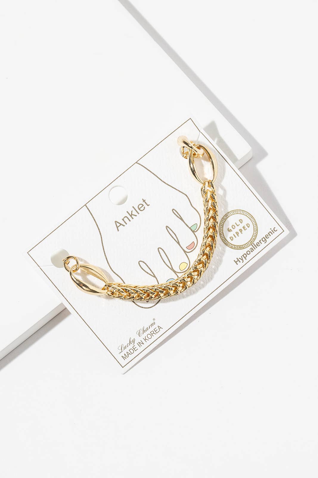 Mixed Link & Wheat Chain Anklet - 14K Gold/White Gold Dipped