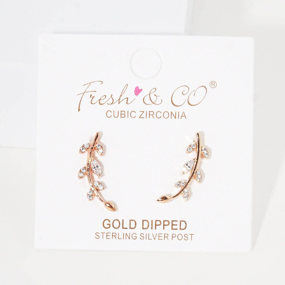 Gold Cubic Marquise Leaf Crawler Earrings