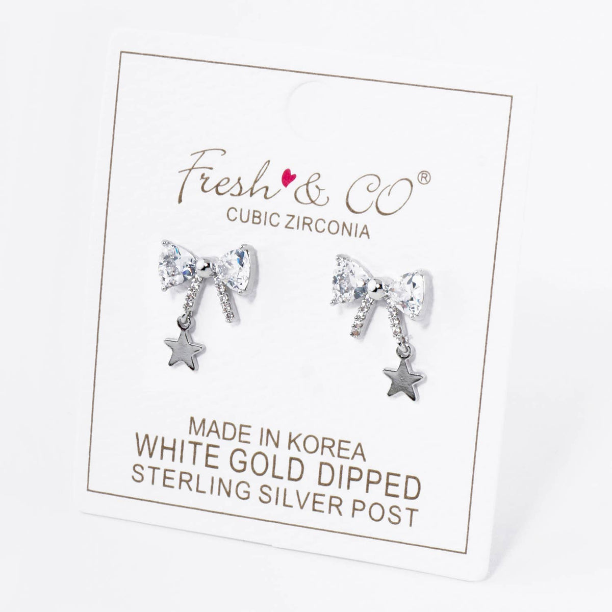 18K GOLD DIPPED STAR DROP CUBIC ZIRCONIA RIBBON BOW STUD