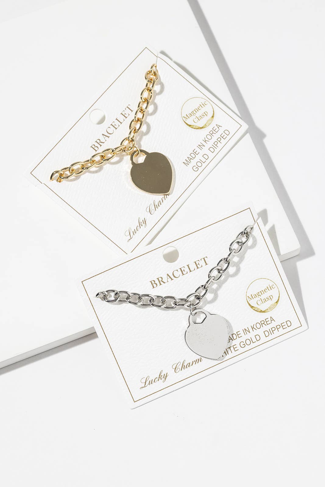Mixed Metal Two-Row Heart Charm Bracelet with Magnetic Clasp
