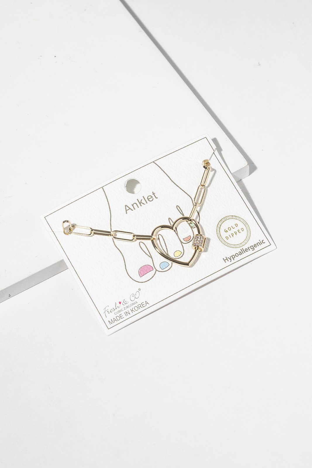 Gold & Silver Dipped Heart Charm Anklet with CZ Accents