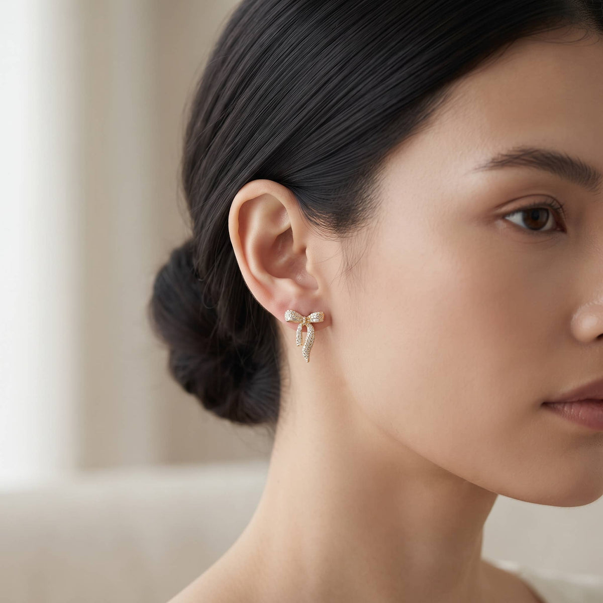 Dainty Pave Bow Stud Earrings