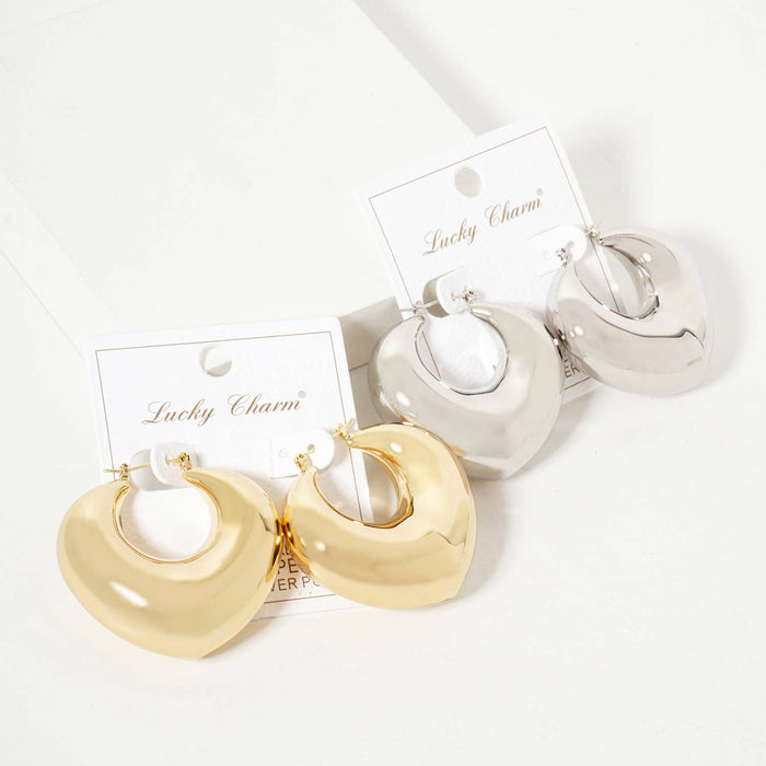 Hollow Tapered Heart Tube Latch-Back Hoop Earrings
