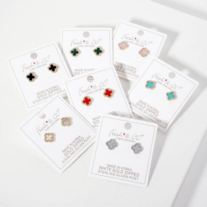 Pave-Set Cubic-Zirconia 11mm Quatrefoil Stud Earrings