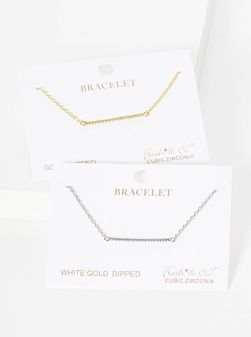 Dainty Cubic Zirconia Bar Chain Bracelet