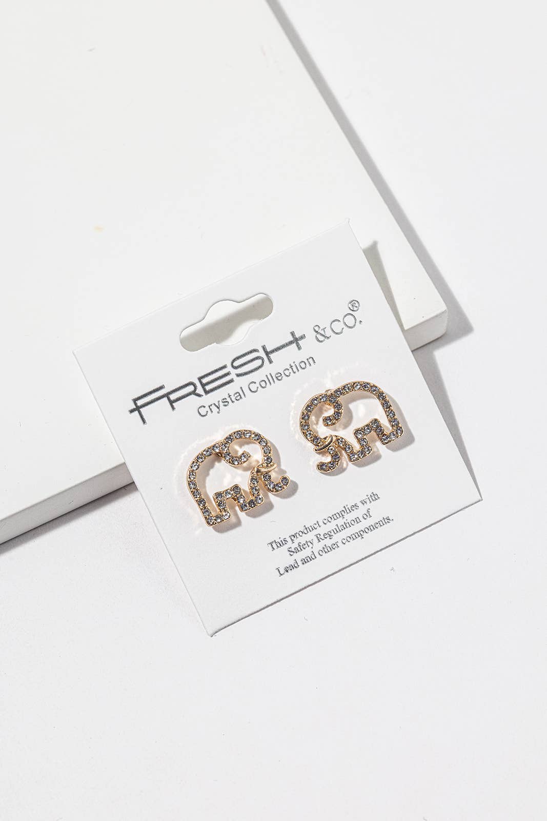 Crystal Elephant Stud Earrings – Open-Outline Elephant, Gold