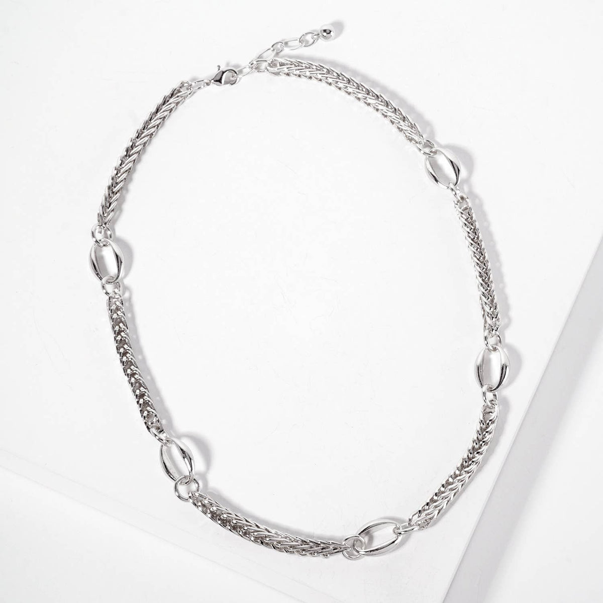 Five Oval-Chain Accents Wheat-Chain Necklace