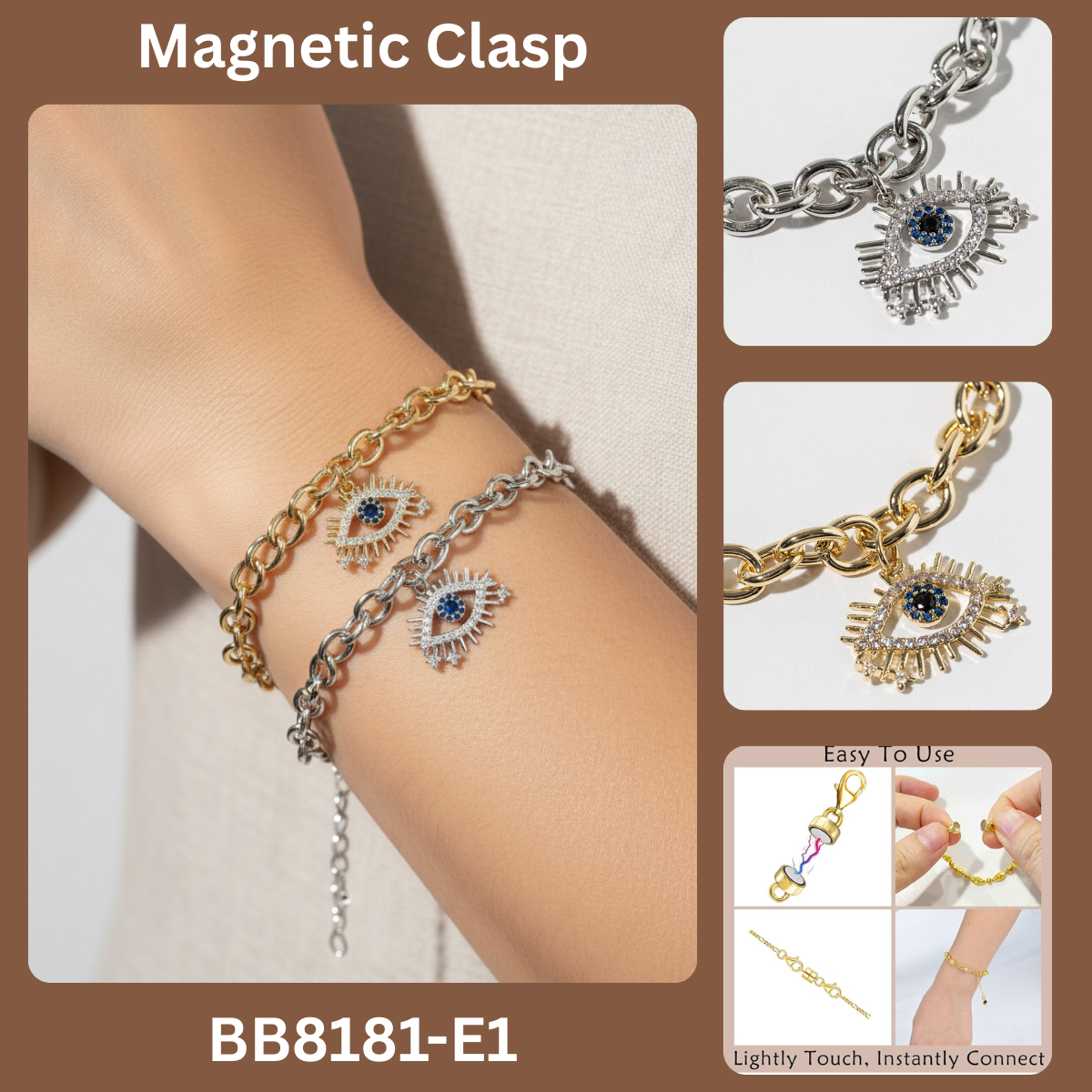 Pave Evil Eye Link Bracelet with Magnetic Clasp