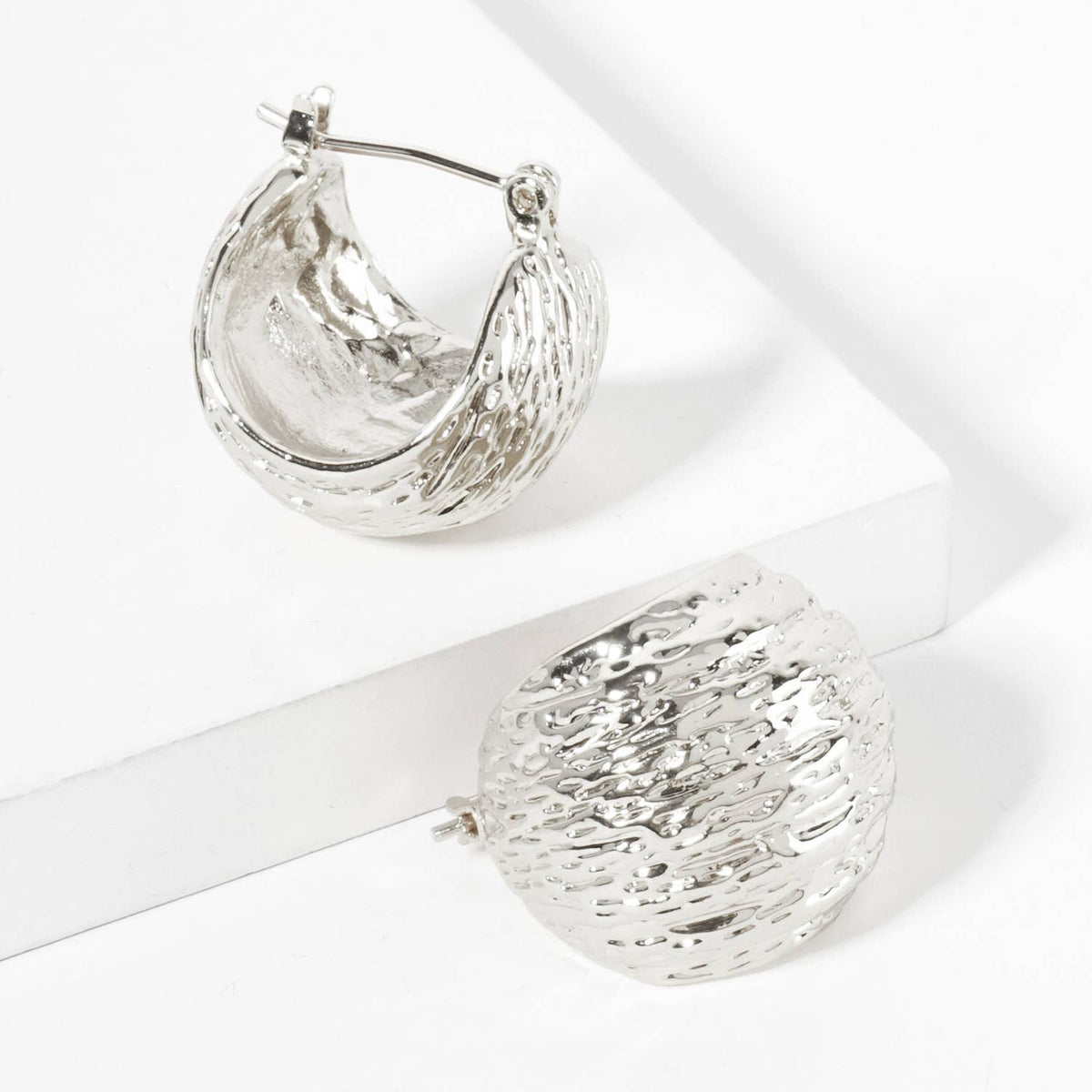 Textured 18mm Sphere Brass Hoop Earrings