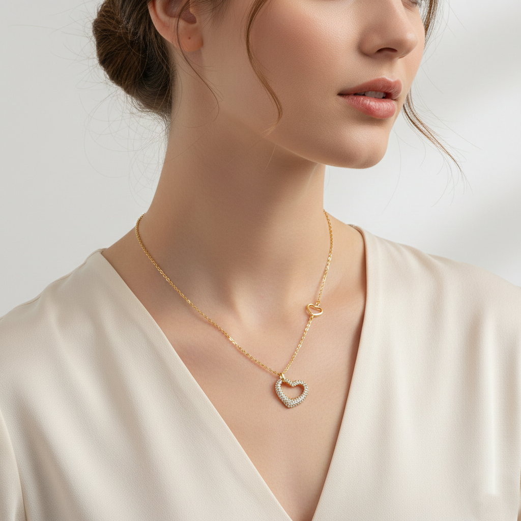 Asymmetric Pave Heart Pendant Necklace
