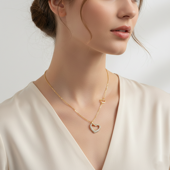 Asymmetric Pave Heart Pendant Necklace