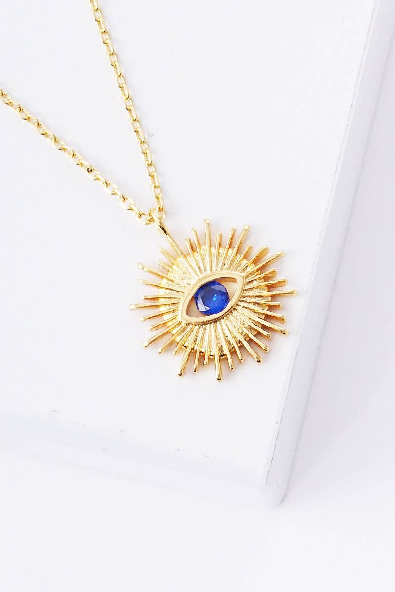 Gold Plated Evil Eye Sunburst Necklace