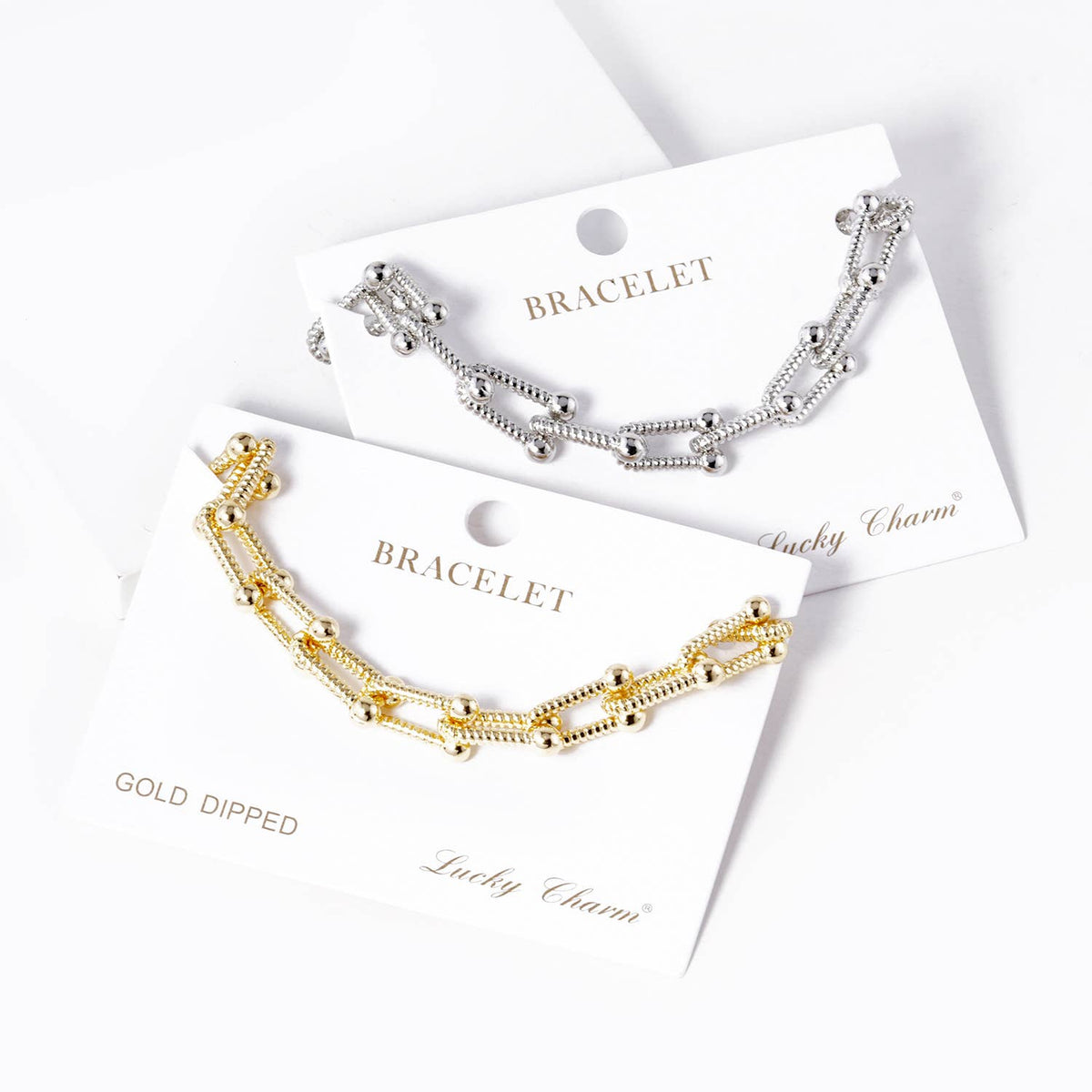 Modern U-Link Statement Bracelet with Polished Bead Accents