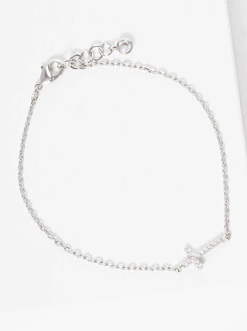 Dainty Pave Cross Charm Chain Bracelet
