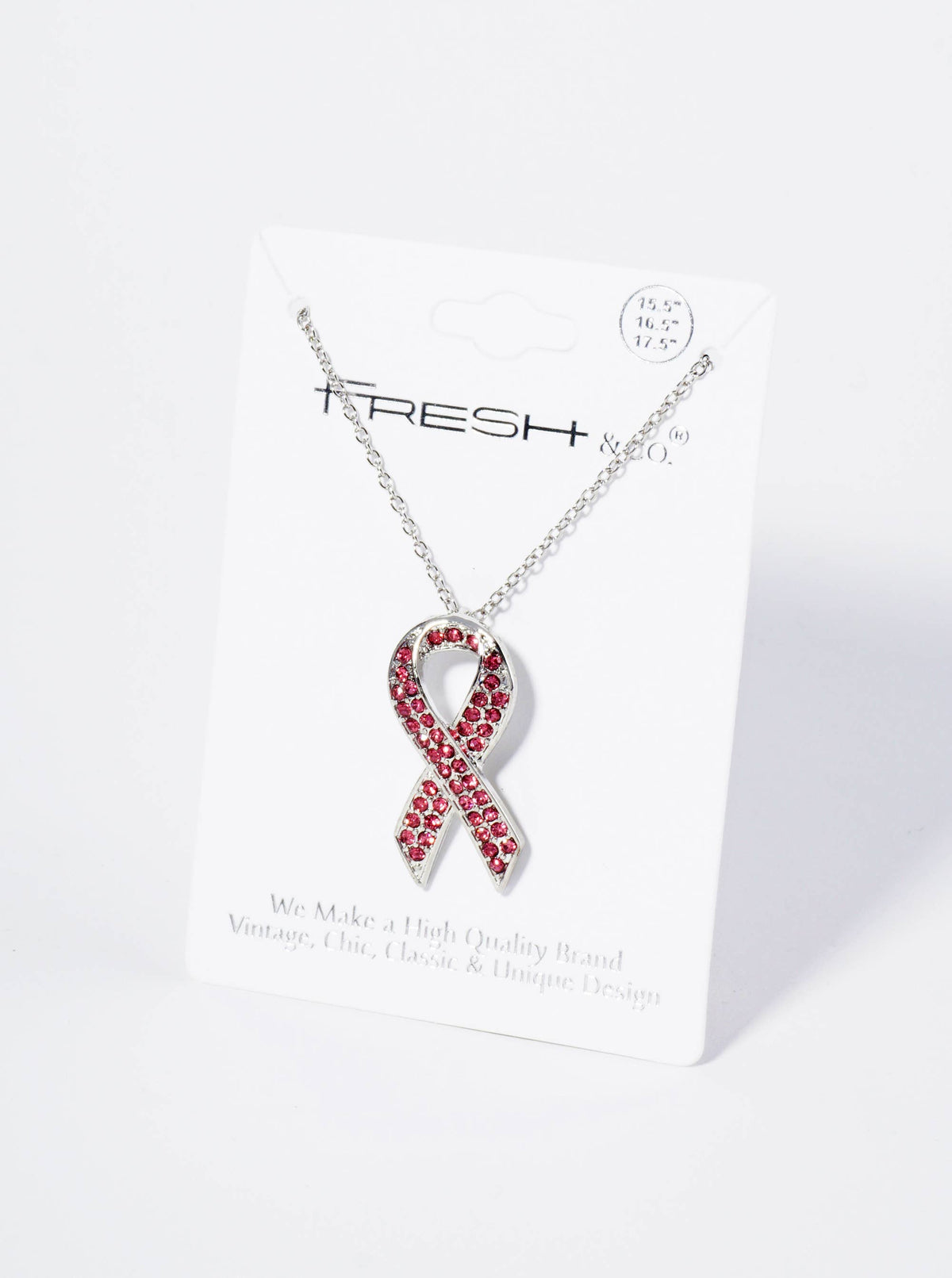 Rhinestone Awareness Ribbon Pendant Necklace