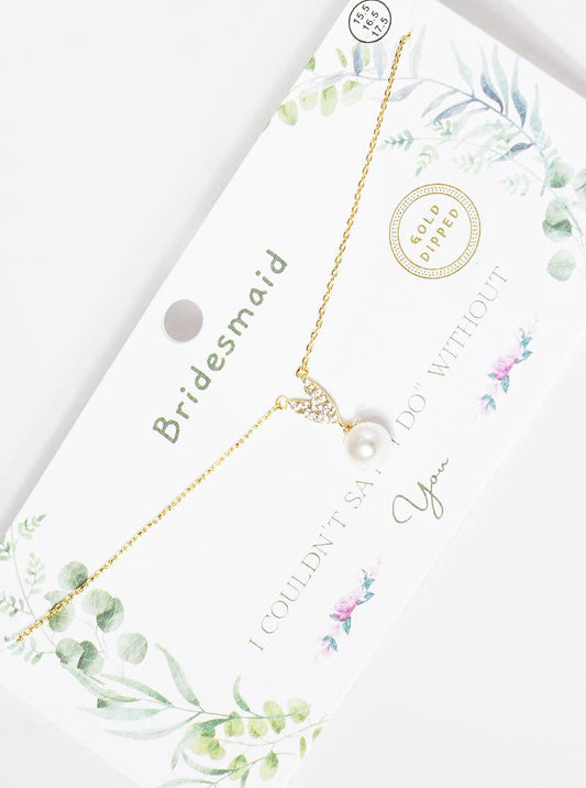 V-Shape Pavé Accent and Pearl Drop Bridesmaid Necklace