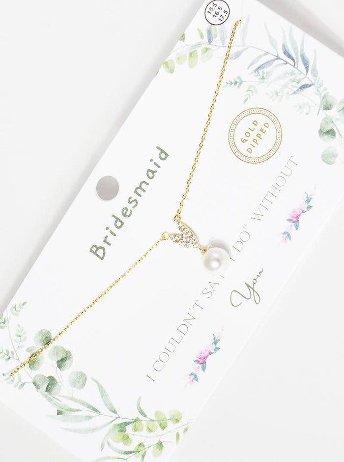 V-Shape Pavé Accent and Pearl Drop Bridesmaid Necklace