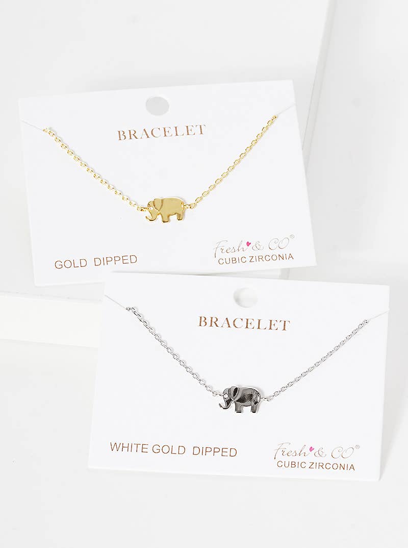 Dainty Cubic Zirconia Elephant Charm Bracelet
