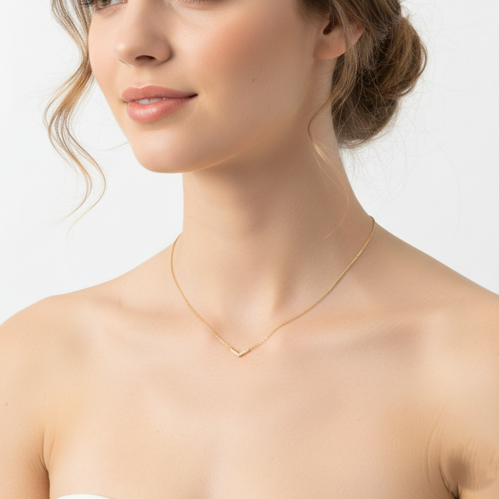 Minimalist Pavé CZ Chevron V-Necklace