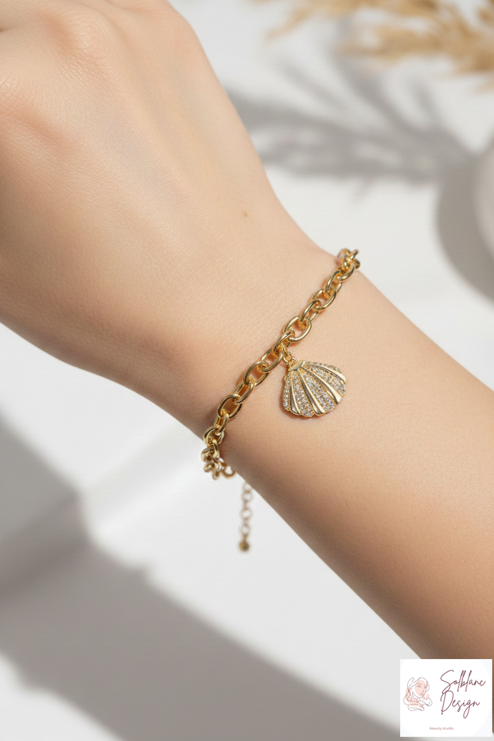 Cubic Zirconia Seashell Magnetic Clasp Link Chain Bracelet