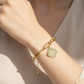 Sunburst Texture Quatrefoil Charm Link Chain Bracelet