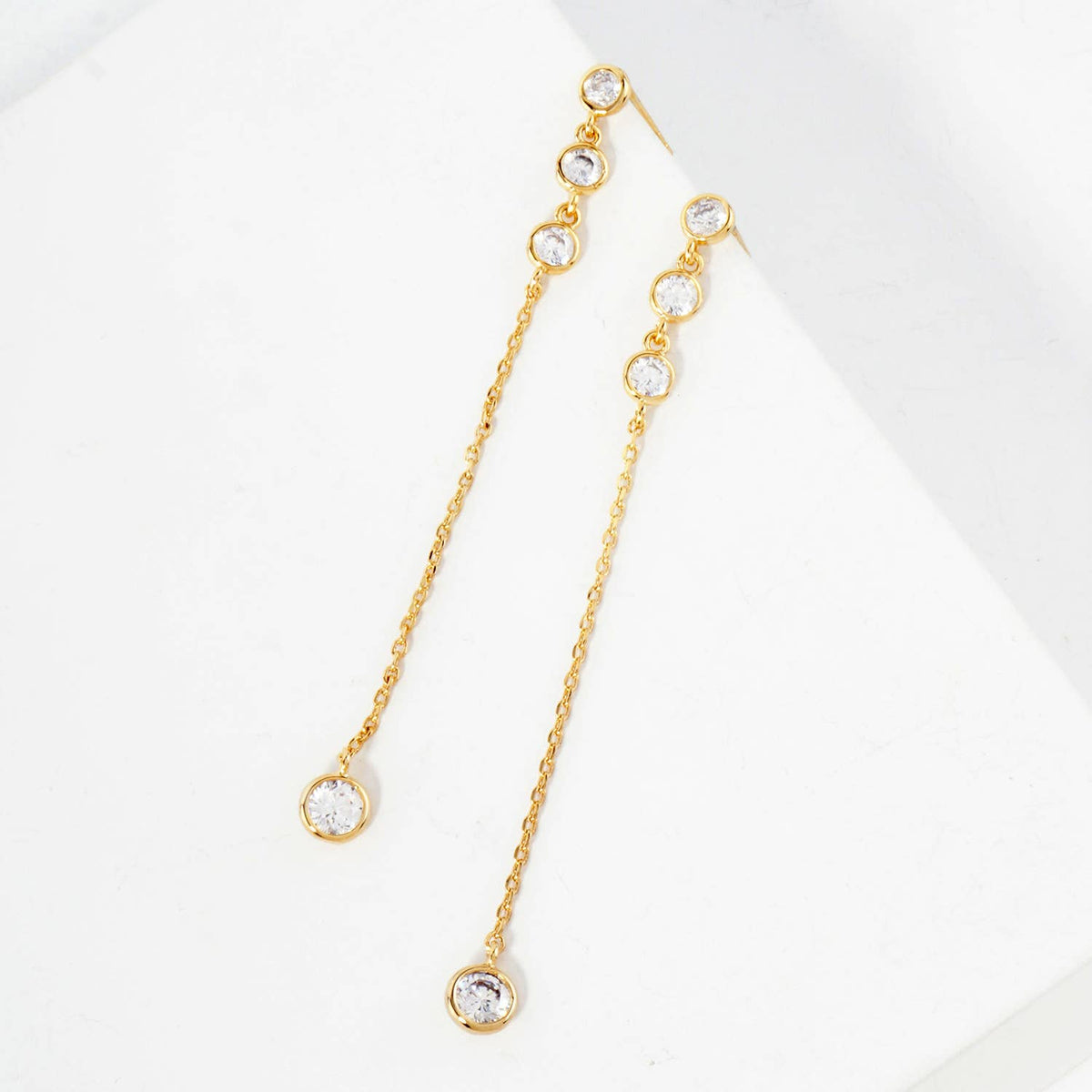 Round CZ Stone Trio with 4mm Stone Drop Chain Earrings