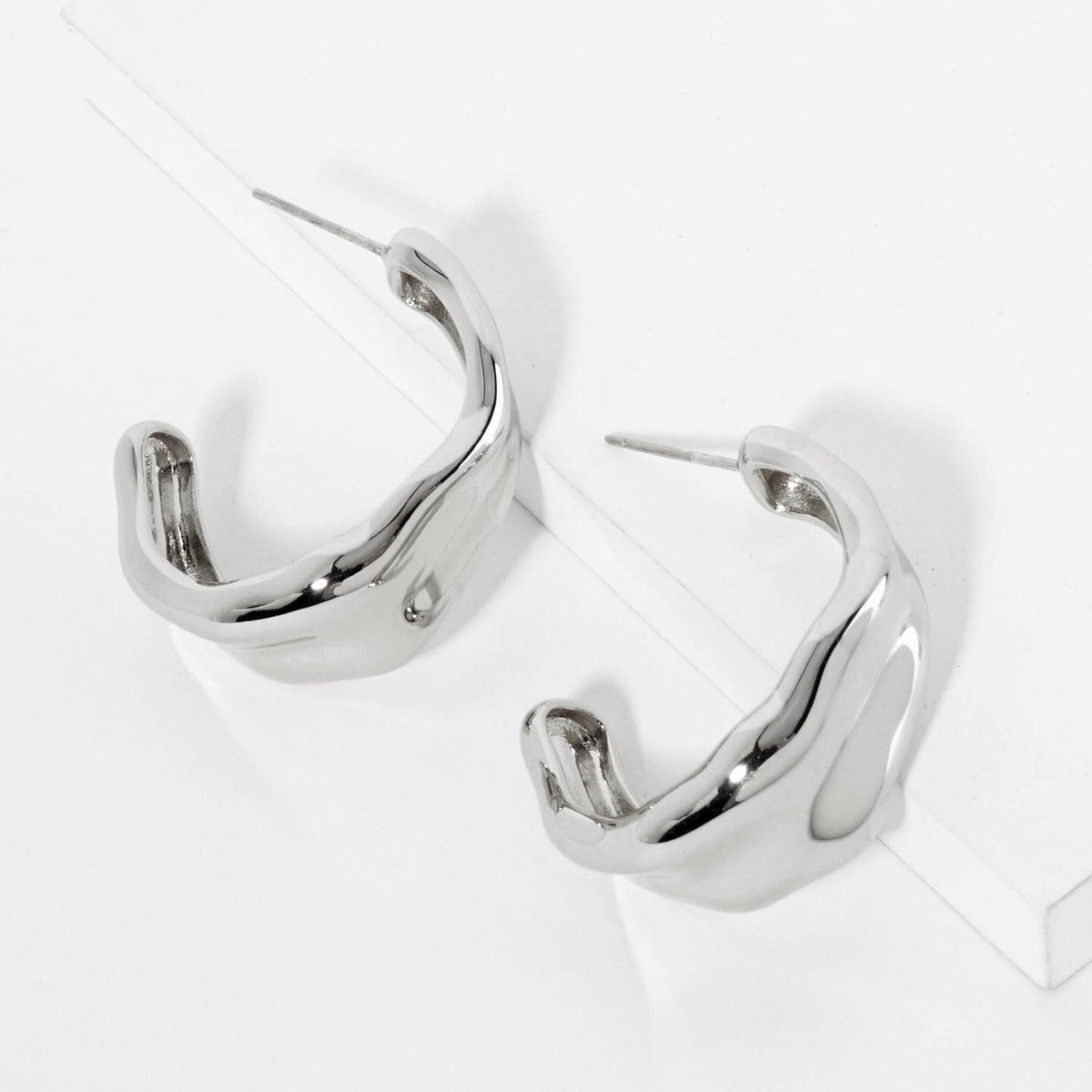 18K Gold Dipped Organically Shaped 30mm Open Hoop Earrings