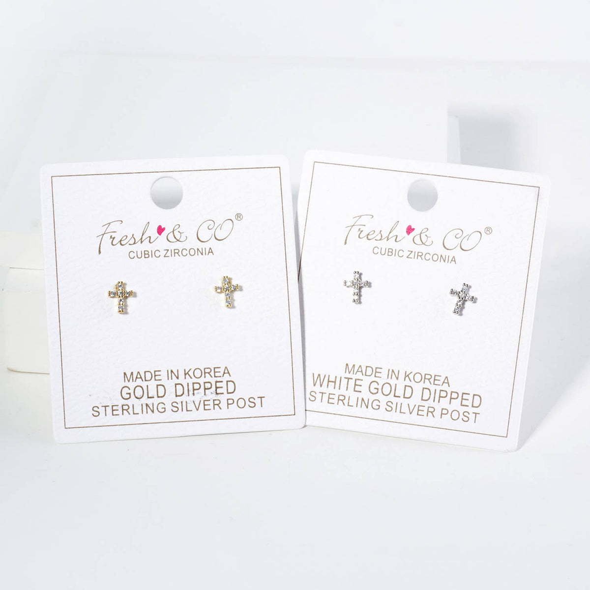 TINY CUBIC ZIRCONIA CROSS STUD EARRINGS / 18K GOLD DIPPED